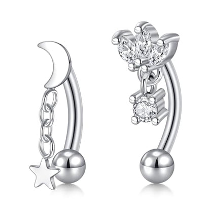 VCMART 16g Rook Earring Piercing Jewelry Stainless Steel Curved Barbell Eyebrow Rings Piercing Jewelry Vertical Labret Lip Jewelry Ear Rook Daith Surface Tragus Small Belly Button Ring for Women Men - color: C2 -silver