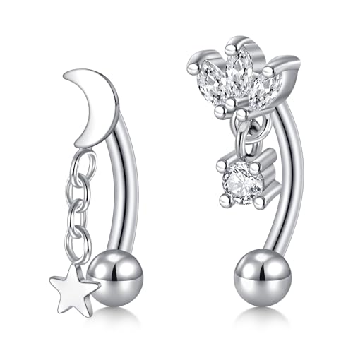 VCMART 16g Rook Earring Piercing Jewelry Stainless Steel Curved Barbell Eyebrow Rings Piercing Jewelry Vertical Labret Lip Jewelry Ear Rook Daith Surface Tragus Small Belly Button Ring for Women Men - color: C2 -silver