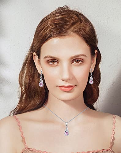 IFKM Silver Jewelry Sets for Women Rhinestone Crystal CZ Bridal Bridesmaid Accessories Necklace Earrings set for Wedding Prom Anniversary Birthday Gifts - color: Pink