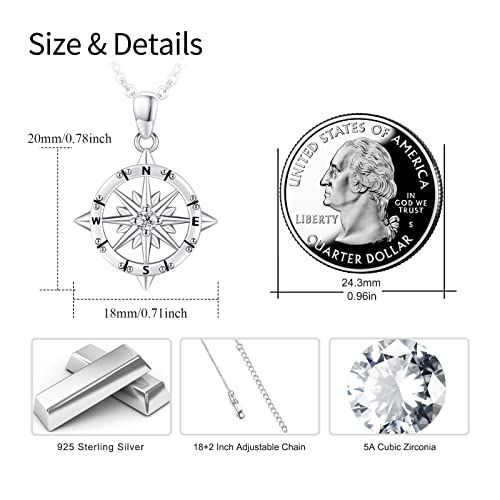 Sterling Silver Graduation Compass Anchor Necklace with Jewelry Box | Nautica,l Hope, Dream,Inspirational,Good Luck,Travel,Journey,Safety,Daily,Birthday, Graduation,Hypoallergenic - style: 01-Compass （Silver ）