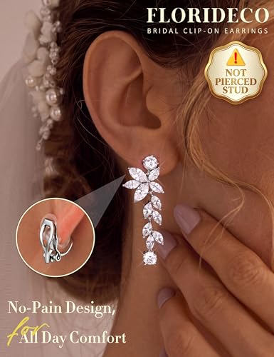 Florideco Silver Plated Clip On Earrings Wedding Dangle Earrings for Women - color: S-Short Danlge