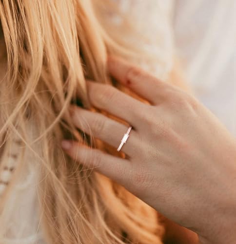 TIGRADE 1.5mm Eternity Ring Baguette Cubic Zirconia Anniversary Ring CZ Pave Wedding Band for Women Size 3-12 - color: Rose Gold