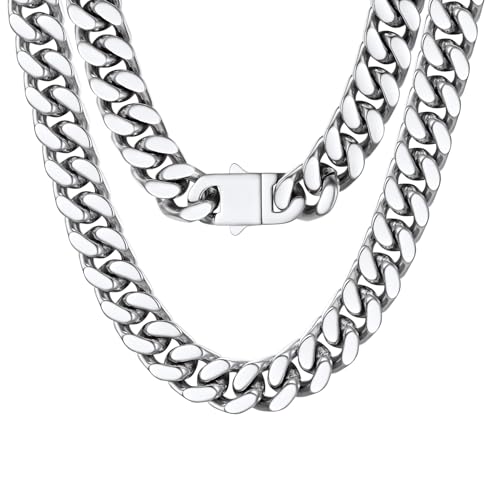 PROSTEEL Chunky Cuban Link Curb Chain Necklace for Women Men, Stainless Steel Choker Thick Trendy Statement Hip Hop Miami Cuban Chain Jewelry Gifts Unisex Size,5/12/14mm Widths,18"/20" - color: 14mm-Silver, size: 18inches