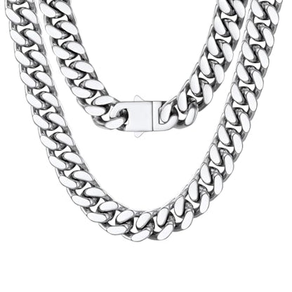 PROSTEEL Chunky Cuban Link Curb Chain Necklace for Women Men, Stainless Steel Choker Thick Trendy Statement Hip Hop Miami Cuban Chain Jewelry Gifts Unisex Size,5/12/14mm Widths,18"/20" - color: 14mm-Silver, size: 20inches