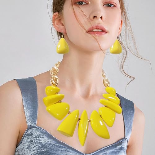 Bocar Chunky Beaded Necklace - color: Yellow-Set