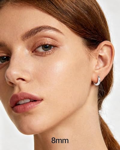 PROSTEEL Huggie Hoop Earrings For Women with 925 Sterling Silver Post | 8/10/12/14/16/18/20mm,14K Gold Plated/Black/Rose Gold/Silver Brass Lightweight Cubic Zirconia Cartilage Piercing Earring - color: 1. Silver, size: 8mm