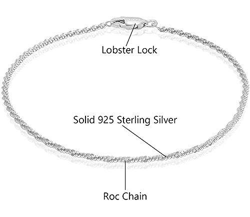 Savlano 925 Sterling Silver 9, 10 Inches Chain Anklet for Women Comes With a Gift Box - style: Roc