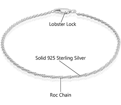 Savlano 925 Sterling Silver 9, 10 Inches Chain Anklet for Women Comes With a Gift Box - style: Roc