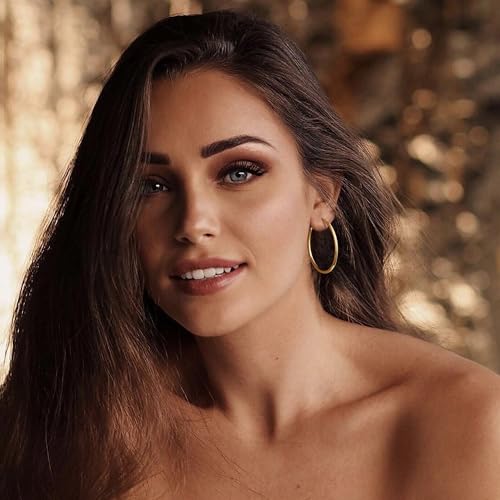 Gold Hoop Earrings for Women 14K Gold Plated | 925 Sterling Silver Post Hypoallergenic Hoop Earrings - color: Gold, size: 40mm
