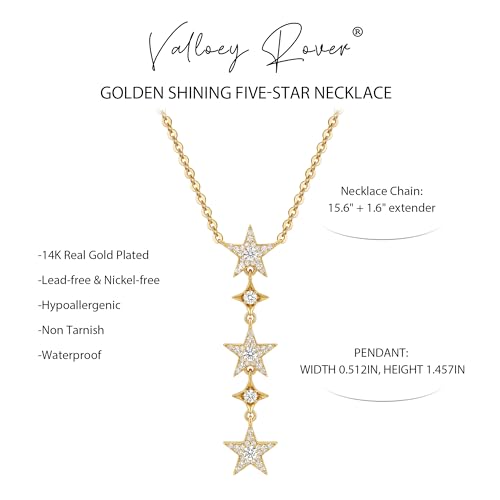 Valloey Rover Gold Star Necklace for Women: Danity 14K Gold Plated Star Moon Charm Pendant with Cubic Zirconia Choker Necklace for Women Trendy Jewelry Gift - color: 3 stars