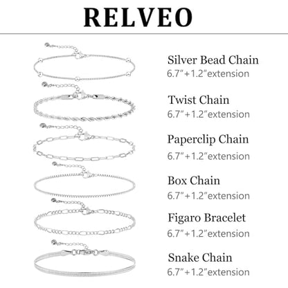 Gold/Silver Bracelets for Women,14K Real Gold Plated Bracelets Stack Trendy Jewelry Sets Stackable Snake Chain Figaro Paperclip Link Chain Adjustable Bracelet Pack Jewelry for Women - style: 6PCS-SL