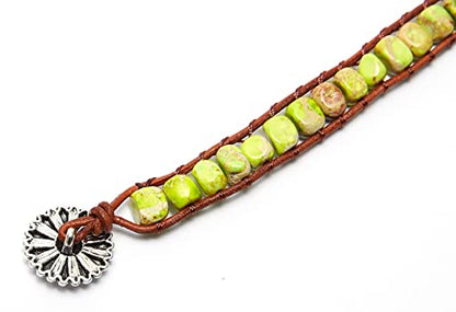 7 Chakra Bracelet Bohemian Handmade Leather Wrap Healing Protection Natural Stone Yoga Beaded Bracelets Boho Friendship Jewelry - color: Green Turquoise