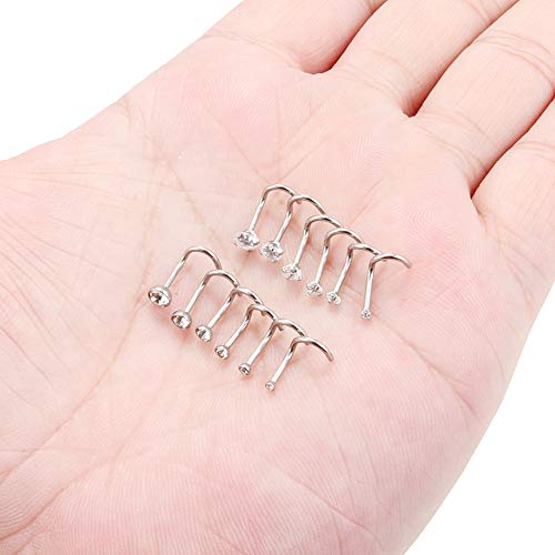 18G 1.5mm 2mm 2.5mm 3mm 3.5mm 4mm Round Diamond CZ Nose Screw Studs Rings Piercing Jewelry 4-12PCS - color: 12PCS - Silver