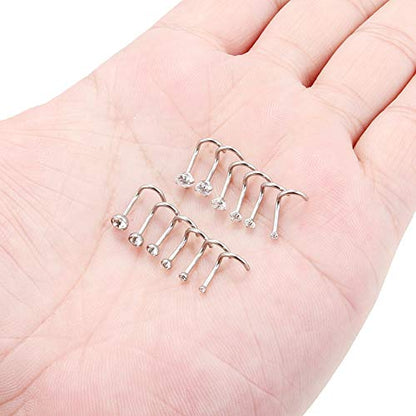 18G 1.5mm 2mm 2.5mm 3mm 3.5mm 4mm Round Diamond CZ Nose Screw Studs Rings Piercing Jewelry 4-12PCS - color: 12PCS - Silver