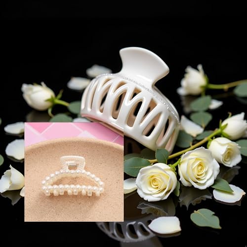 1Pc White Large Hair Clip for Thick Hair, Girls Claw,Big Hair Clips Hair Claws for Thin, Hair Claws Clips For Hair,Faux Pearl Claw Clips,Neutral Hair Clips Large Jaw Clip
