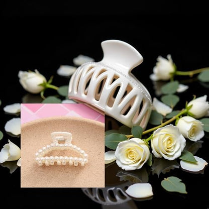 1Pc White Large Hair Clip for Thick Hair, Girls Claw,Big Hair Clips Hair Claws for Thin, Hair Claws Clips For Hair,Faux Pearl Claw Clips,Neutral Hair Clips Large Jaw Clip