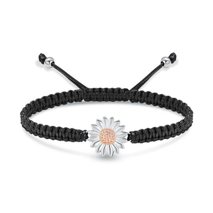 Sunflower Cremation Urn Bracelet for Adjustable Boho Daisy Handmade Cremation Jewelry Braided Rope Bracelets for Women Jewelry Gift With Funnel Kit & Bag - color: Silver+Rose