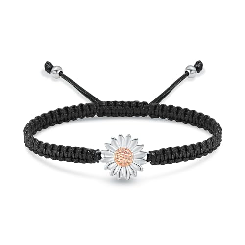 Sunflower Cremation Urn Bracelet for Adjustable Boho Daisy Handmade Cremation Jewelry Braided Rope Bracelets for Women Jewelry Gift With Funnel Kit & Bag - color: Silver+Rose