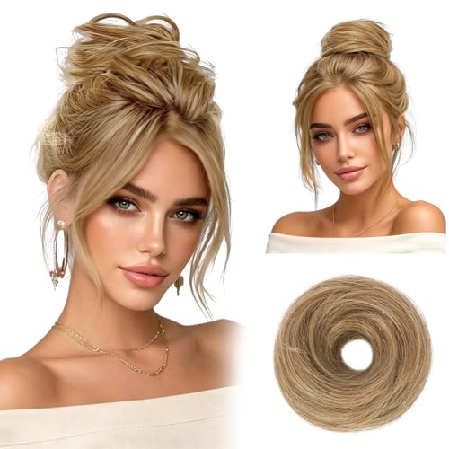 RUWISS 100% Human Hair Bun Small Messy Bun Hair Piece, One Hairpiece Two Styles Mini Natural Looking Scrunchies Updo for Daily, Hair Buns for Women Ponytail Extension (12H24#) - color: 12H24#