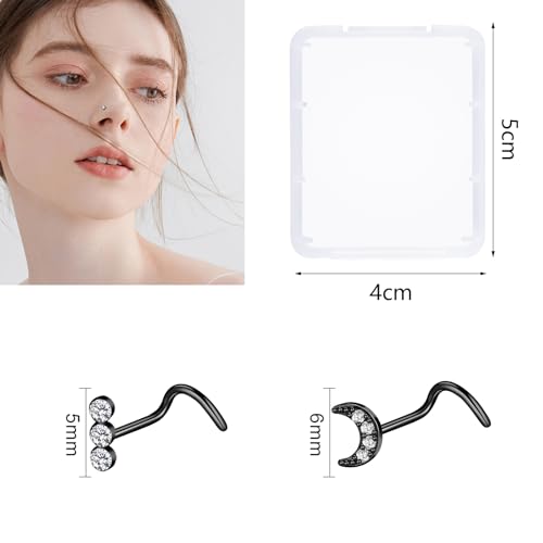36-44 Pcs 18G 20G Nose Rings Studs Nose Rings for Women Nose Piercings Jewelry Surgical Stainless Steel Nose Studs Moon Star Heart Butterfly Hypoallergenic Body Piercing Jewelry for Women Men - color: 20G Black A-Screw- 44 Pcs