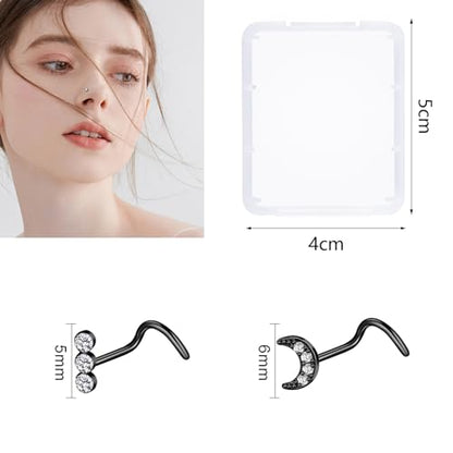 36-44 Pcs 18G 20G Nose Rings Studs Nose Rings for Women Nose Piercings Jewelry Surgical Stainless Steel Nose Studs Moon Star Heart Butterfly Hypoallergenic Body Piercing Jewelry for Women Men - color: 20G Black A-Screw- 44 Pcs
