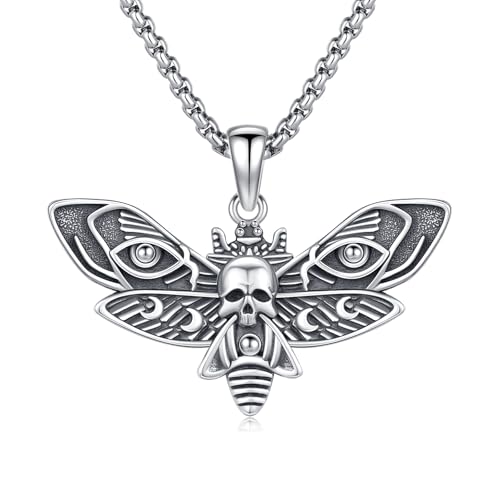 Sterling Silver Halloween Necklace Gothic Jewelry Gifts for Women Men - style: Moth