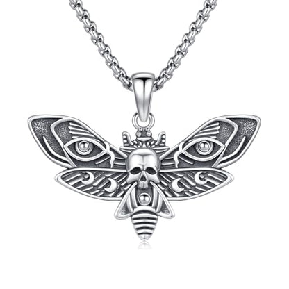 Sterling Silver Halloween Necklace Gothic Jewelry Gifts for Women Men - style: Moth