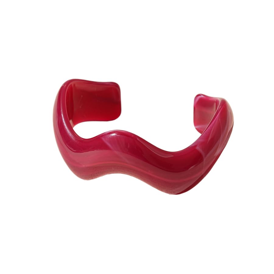 Creative Wave-shaped Opening Cuff Bracelets Statement Colorful Geometric Chunky Bangle Bracelets Acrylic Resin Irregular Wristbands for Beach Vacation Jewelry - color: Rose Red
