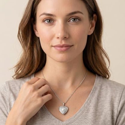 PHOCKSIN Personalized Locket Necklace for Women Photo Necklace with Customized Picture Birth Flower Birthstone Customizable Birthday Gifts - color: #07-Heart Silver Flower