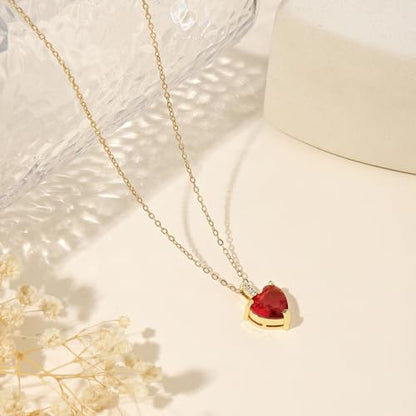 Heart Birthstone Necklace for Women, 14K Gold Plated Birthstone Pendant Necklace Cubic Zirconia Diamond Necklace Dainty Gold Necklace Birthday Gifts for Women Girls - color: 07. July(Ruby)