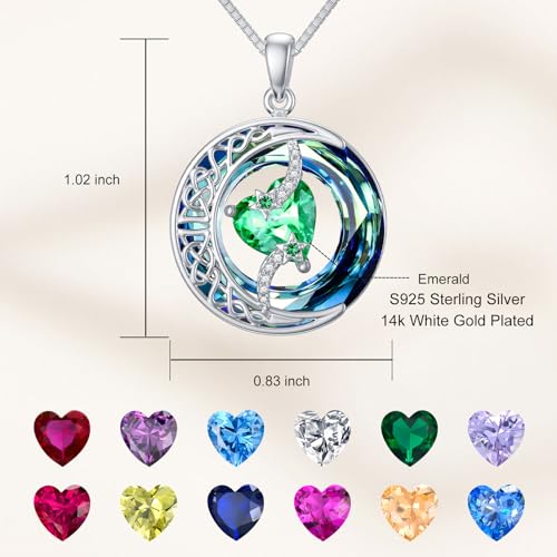 TOUPOP Birthstone Necklace Women Sterling Silver Moon Star Birthday Jewelry | Celtic Moon Pendant with Blue Crystal Anniversary Christmas Jewelry Gifts for Wife Mom Her - color: A-05-Emerald