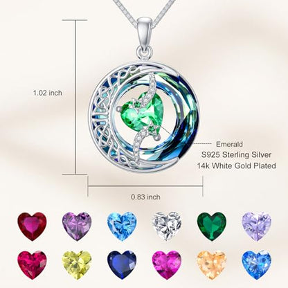 TOUPOP Birthstone Necklace Women Sterling Silver Moon Star Birthday Jewelry | Celtic Moon Pendant with Blue Crystal Anniversary Christmas Jewelry Gifts for Wife Mom Her - color: A-05-Emerald