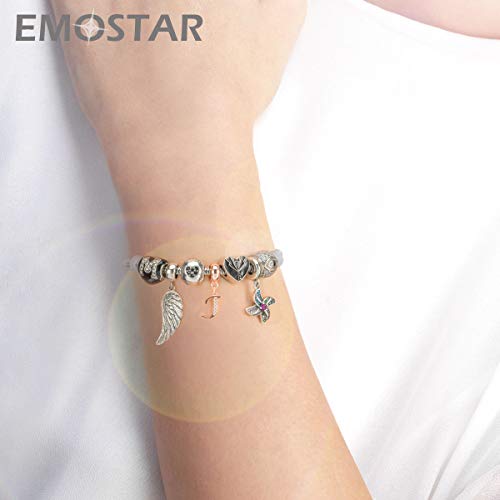 EMOSTAR Letter Charms Initial A-Z Alphabet Beads, Rose Gold 925 Sterling Silver Dangle CZ Birthstone Pendant, Gifts for European Charm Bracelet/Mothers Day/Birthday - color: Letter J