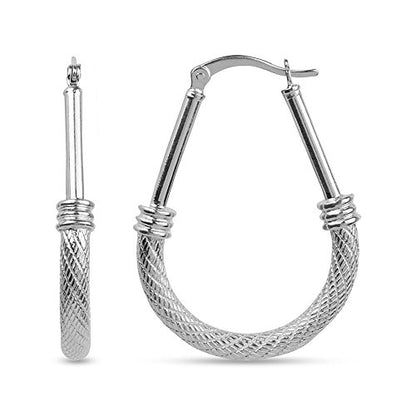 LeCalla 925 Sterling Silver Hoop Earrings for Women | Italian Design Classic Diamond-Cut Textured Hoops Earring | Women's Oval Drop Shape Silver Earring Jewelry - color: Large Textured