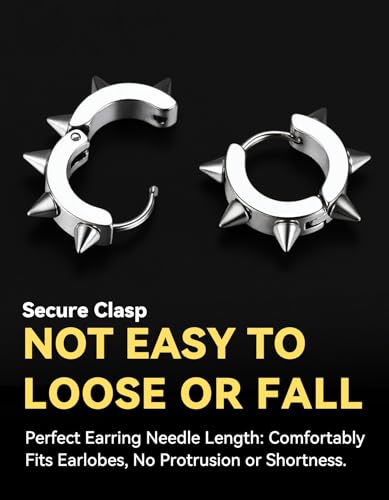 ChainsHouse Stud Earrings for Men Women,316L Stainless Steel/14K Gold/Black Plated Metal, Punk Hypoallergenic Surgical Huggie Hoop Earrings Mens Jewelry Piercing Hoop Earrings - style: D: Silver-Spike(1 Pair)