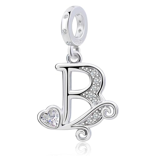 925 Sterling Silver Letter Charms for Pandora Bracelets Silver Letter A Alphabet Charm Initial Dangle Charms Beads Jewelry Gift for Women - style: Dangle Letter Charm B