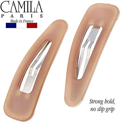 Camila Paris CP3090 French Hair Barrettes Clips, Snap Hair Slides Clic Clac for Women, Styling Girls Side Slide-in Metal Snap Pin Hair Accessories for Women. Strong Hold, No Slip Grip, Made in France - color: Beige 2"