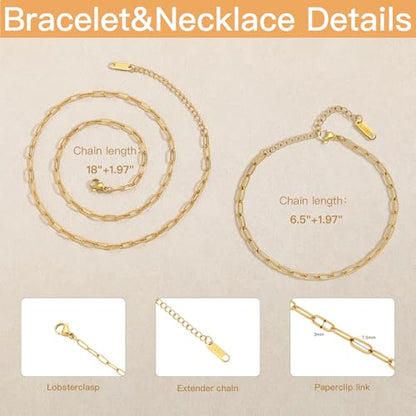 Swyabi 20 PCS Paperclip Necklace Bracelet Chains Bulk for Jewelry Making | 18K Stainless Steel, Gold Plated, Silver, with Extender, No Fade, No Rust, Adjustable, for Men Women DIY - color: 3x7.5mm Gold Silver