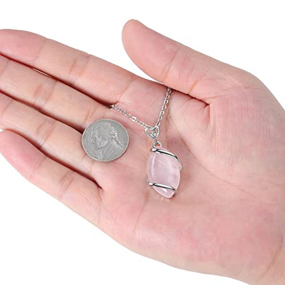 Jovivi Amethyst Rose Quartz Stone Necklace for Women Men, Full Wire Wrapped Natural Gemstone Reiki Healing Crystal Pendant Jewelry - color: Rose Quartz Crystal