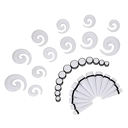 Qmcandy 00G-20mm Ear Stretching Kit 36PCS Big Gauge Taper Kit Large Acrylic Tunnel Plug Spiral Set - color: 36pcs, White