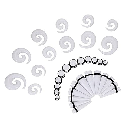 Qmcandy 00G-20mm Ear Stretching Kit 36PCS Big Gauge Taper Kit Large Acrylic Tunnel Plug Spiral Set - color: 36pcs, White