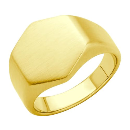 555Jewelry Stainless Steel Solid Plain High Polish Round Signet Ring for Men - color: Hexagon Gold