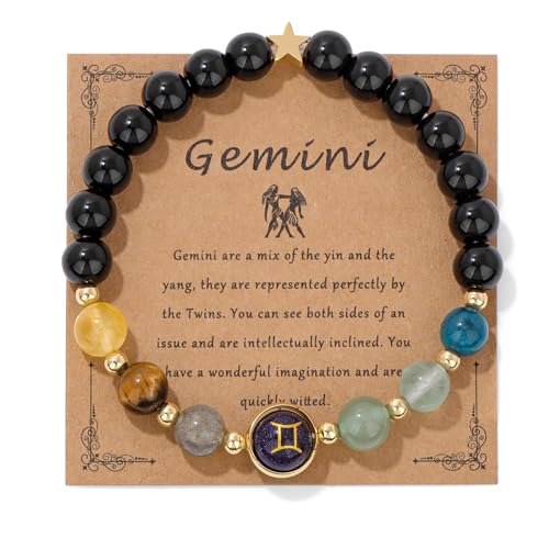 Zodiac Bracelets for Women 12 Constellations Healing Crystal Stone Beads Bracelet Birthday Zodiac Gifts Horoscope Spiritual Bracelet - color: Gemini