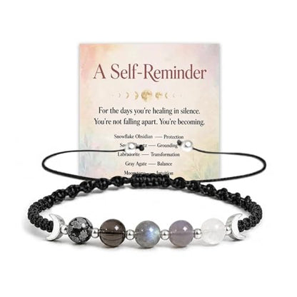 Moon Phases Crystal Healing Bracelet for Women, Adjustable Natural Stone Beaded Bracelet, Anxiety Stress Relief Self-Reminder Spiritual Jewelry, Spiritual Meditation Gift - color: Black