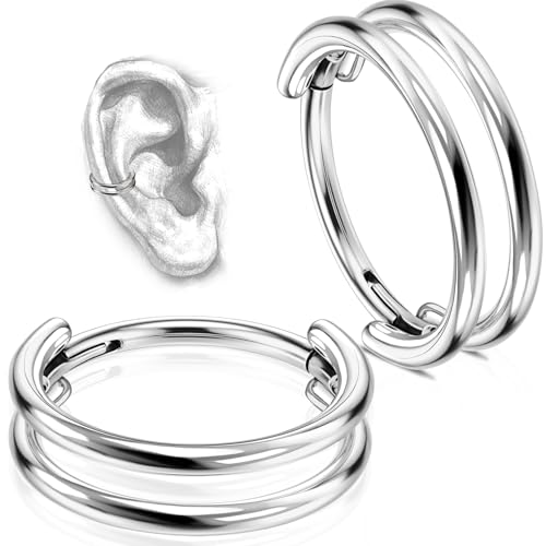2 PCS Cartilage Earring Double Triple Hoop Nose Ring Titanium Conch Piercing Jewelry - color: Silver, size: 16g 10mm