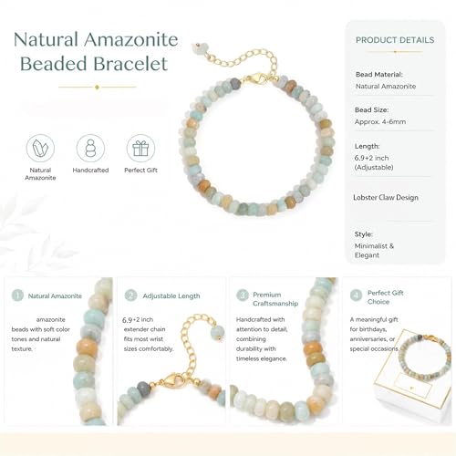 colorful Natural Stone Beaded Bracelets for Women, Boho Handmade Gemstone Bracelet, Stackable Summer Beach Jewelry - color: Colorful Amazonite Bead