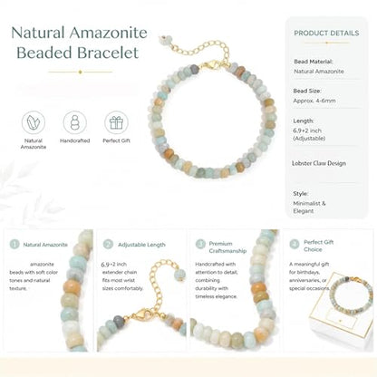 colorful Natural Stone Beaded Bracelets for Women, Boho Handmade Gemstone Bracelet, Stackable Summer Beach Jewelry - color: Colorful Amazonite Bead