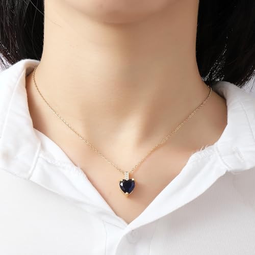 Heart Birthstone Necklace for Women, 14K Gold Plated Birthstone Pendant Necklace Cubic Zirconia Diamond Necklace Dainty Gold Necklace Birthday Gifts for Women Girls - color: 09. September(Sapphire)