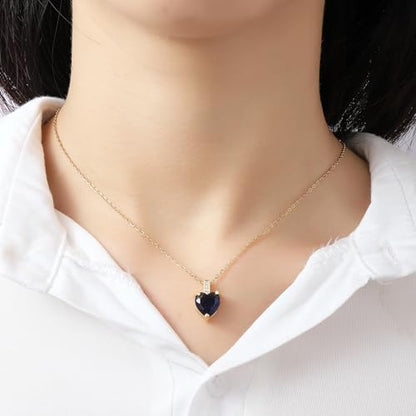 Heart Birthstone Necklace for Women, 14K Gold Plated Birthstone Pendant Necklace Cubic Zirconia Diamond Necklace Dainty Gold Necklace Birthday Gifts for Women Girls - color: 09. September(Sapphire)
