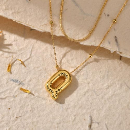 LUCA SMITH 2-Piece Initial Necklaces for Women, Dainty Balloon Bubble A-Z Letter Necklace Set, Name Letter Alphabet Pendant Layered Choker Necklaces Personalized Jewelry Gift - color: Gold bubble letter necklace, style: Initial Set-Q